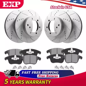 Drilled Rotors + Ceramic Pads For Front & Rear Chevy Silverado GMC Sierra 1500 - Foto 1 di 8