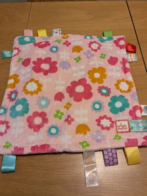 Bright Starts Taggies Security Blanket Baby Lovey Pink Flowers Floral Purple - Image 1 of 4