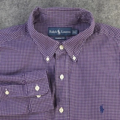 Camisa de Vestir Ralph Lauren 16.5 34/35 Calce Clásico Púrpura Cuadros Abotonados Poni Foto 1 de 4