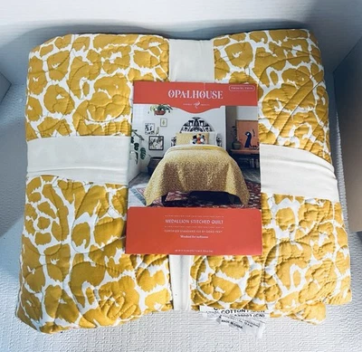 Opalhouse Twin/Extra Long Twin Leopard Medallion Stitch Quilt, Saffron New  - Image 1 of 3