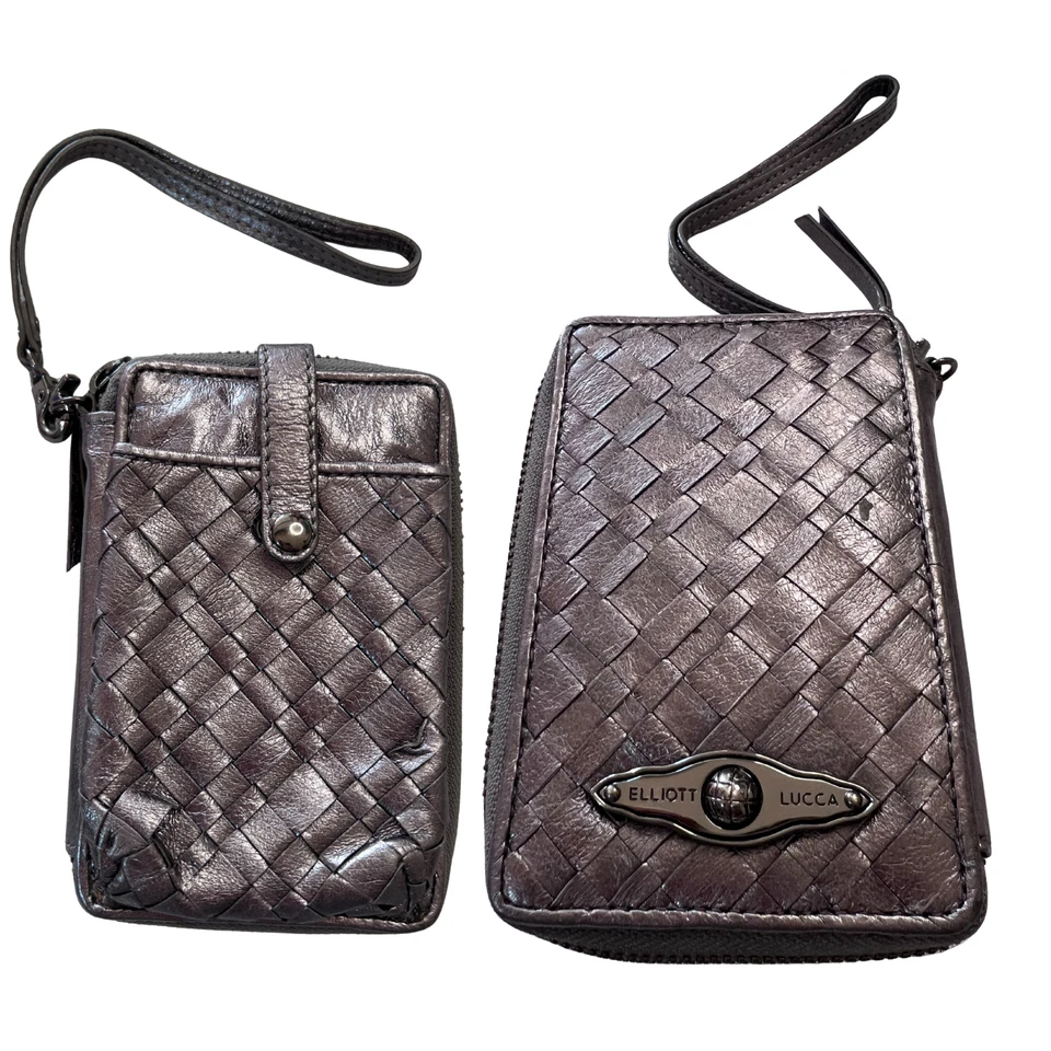 Elliott Lucca Metallic Woven Leather Wristlet Wallet Zip Organizer ID Holder - Image 1 of 4
