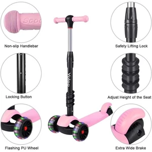 Kinder Dreirad Tretroller, LED blinkende Räder, höhenverstellbar, 3-in-1 Li - Bild 1 von 12