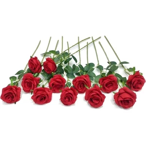 12 Stück Rote Rosen Künstlich, Einzelne Langstielige Kunstblumen Rose, Realis... - Bild 1 von 9
