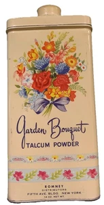 VTG ADVERTISING PRETTY GARDEN BOUQUET TALCUM POWDER TALC TIN COLLECTIBLE N.Y. - Picture 1 of 12