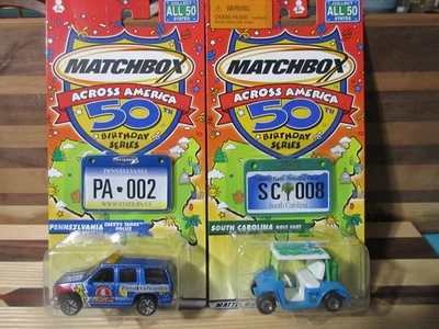 LOT (2) VINTAGE 2001 MATCHBOX ACROSS AMERICA CARS SOUTH CAROLINA & PENNSYLVANIA - Image 1 of 3