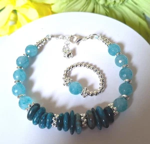 GENUINE GEMSTONE - APATITE + QUARTZ SILVER PLATED BRACELET - Picture 1 of 4