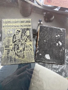 Lot Of 2 Original Antique Letterpress Printing Blocks Men Talking Man Beer - Picture 1 of 14