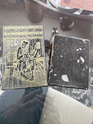 Lot Of 2 Original Antique Letterpress Printing Blocks Men Talking Man Beer - Image 1 of 4