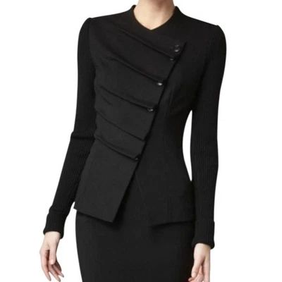 Blazer suéter para mujer Lafayette 148 New York negro asimétrico de medios mixtos  Foto 1 de 4
