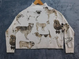 Pilcro Sweater Womens XS White Dog Print 100% Cashmere Pullover Animal Crewneck - Picture 1 of 12