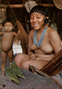 Brasil Nativo Nudo Native Woman Xamatauteri Tribù Cartolina Postcard Brasile - Foto 1 di 2