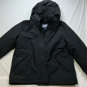 Lands End Women's Black Hooded Winter Parka Jacket L/P 14-16 - Picture 1 of 15