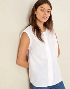 Stylish Monsoon White Linen and Cotton Blend Sleeveless Blouse. Medium. BNWT. - Picture 1 of 9