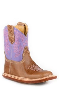 Roper Infant Girls Cowbabies Bonnie Tan/Purple Leather Cowboy Boots - Picture 1 of 1