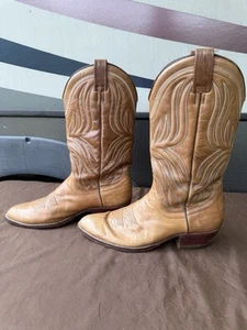 VINTAGE MENS DAN POST COWBOY BROWN LEATHER BOOTS SIZE 10 D - Picture 1 of 7