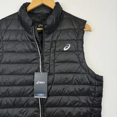 NEW ASICS Down Insulated Running Puffer Vest Mens L Full Zip Reflective Black - Image 1 of 4