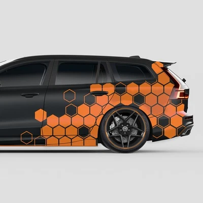 Auto Waben Aufkleber Set "Orange" Hexagon Honeycomb Folie Dekor KX078-07 - Bild 1 von 4