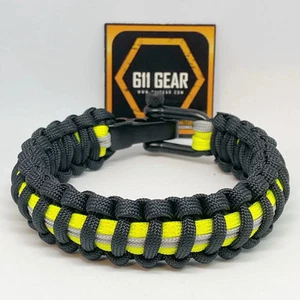 Bunker Gear Fire Dept / Fire Fighter Paracord Bracelet Black with Neon Yellow - Picture 1 of 2