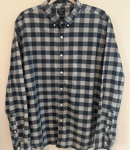 J.Crew Mens XL Flex Washed Button Down Shirt Blue Check Plaid LongSleeve Classic - Picture 1 of 8