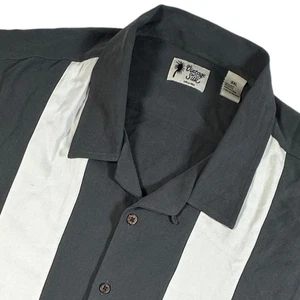 Vintage Silk Circa 1969 Gray White Stripe Button Up Bowling Style Shirt Mens XXL - Picture 1 of 13