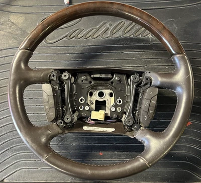 2007-2014 GMC SIERRA DENALI Woodgrain Brown Leather Heated Steering Wheel OEM  - Image 1 of 3