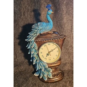 Peacock Clock European Style Creative Desk Clock Resin Quartz Works 14 Inches - Picture 1 of 16