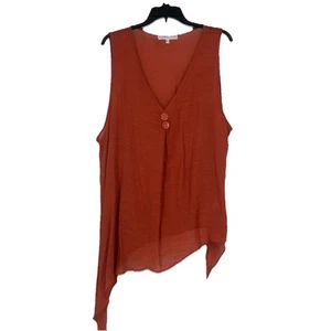 Canotta Pretty Angel Boho misto lino asimmetrica semi trasparente arancione taglia XL - Foto 1 di 8