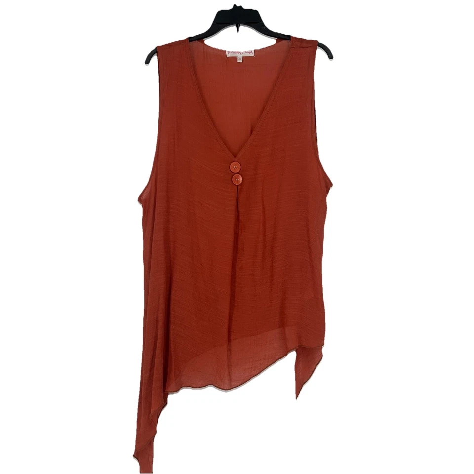 Camiseta sin mangas Pretty Angel Boho mezcla de lino asimétrica semi transparente naranja talla XL Foto 1 de 4