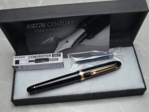 Japanese PLATINUM #3776 CENTURY Black PNB-15000 14K Medium-nib with Converter - Picture 1 of 8