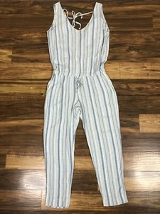 Anthropologie Cloth & Stone Womens Striped Jumpsuit Size S Linen Sleeveless Blue - Picture 1 of 9