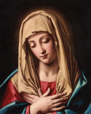 Madonna in Prayer | Giovanni Battista Salvi | 1650 Renaissance Biblical Print - Image 1 of 4