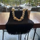 Tassel Square Bag Female Pearl Chain Handbag Long Tassel Bag Black Evening Bag