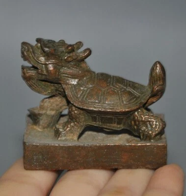 1.8" Antigua dinastía china bronce fengshui dragón tortuga sello estatua Foto 1 de 4