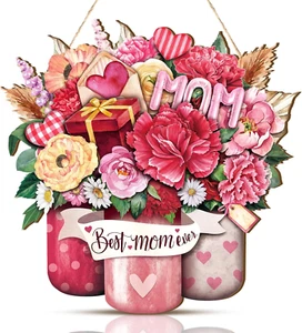 Welcome Mother'S Day Wooden Door Hanging Sign Pink Farmhouse Door Decor Vintage - Picture 1 of 6