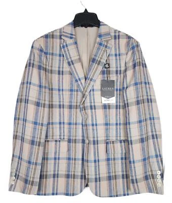 Lauren Ralph Lauren Мужская классический крой льняной Sport пальто желтовато-коричневый/синий клетку 38R новый с Ярлыками - Изображение 1 из 4