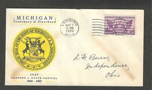 #775 MICHIGAN ISSUE FDC-LANSING,MI NOV 1-1935 LINPRINT CACHET - Picture 1 of 1