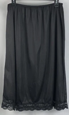 Vintage Half Slip Skirt 2X Blk Silky lace lingerie Fairy 80s 90s whimsy Goth Y2K - Image 1 of 4