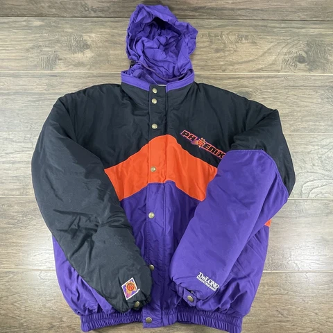 VTG DeLong Phoenix Suns NBA 90s Mens Purple Windbreaker Hooded Jacket Medium USA Cover