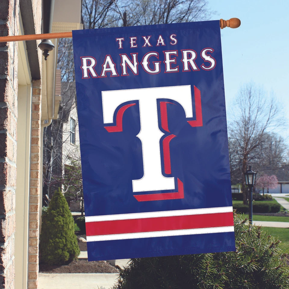 Texas Rangers 44 X 28 Applique and Embroidered 2 Sided Banner Flag
