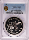 1991 COOK ISLANDS 5 DOLLARS BEE HUMMING BIRD - PCGS MS 67
