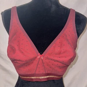 Cacique Bra 44C Unlined Full Coverage No Wire Dark Red Polka Dots Gold Trim - Picture 1 of 11