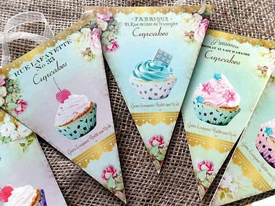 3m French Parisian Style Cupcake Bunting/Banner with Cream Organza Ribbon - Image 1 of 4