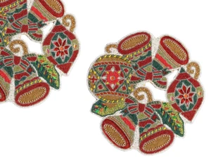 Set Of 6 Beaded Placemat Christmas Bells Tablemat Designer charger Plate 13X13In - Picture 1 of 8