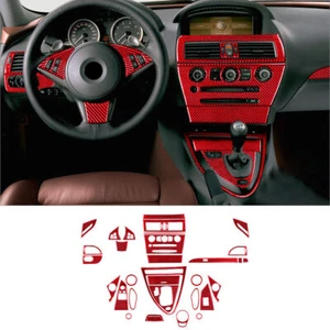 33Pcs Red Carbon Fiber Full Interior Kit Cover Trim For BMW 6 Series E63 E64 - Picture 1 of 19