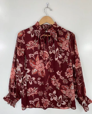 Camisa para mujer violeta + Claire grande roja rosa floral manga campana forrada con volantes Foto 1 de 4