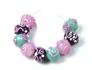 9 Perline rondelle Vetro Fatte a Mano Vetro Rosa Turbine 14x9 mm - Foto 1 di 2