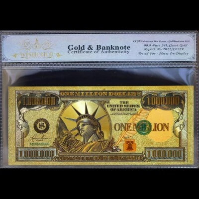 2022 Gold $1,000,000 One Million Dollars Fantasy Banknote Type 3 White COA - Image 1 of 2