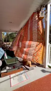 Vintage Seide Sari Vorhang 2 Stck. Fensterdekor Seide Orange Vorhang - Bild 1 von 10