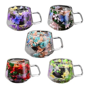 Taza de vidrio con aislamiento de flores secas de doble pared taza de café de té de leche con mango Reino Unido - Imagen 1 de 19