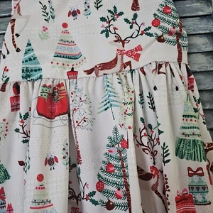Girls Christmas Dress size 5 White with Reindeers Christmas Trees PAT PAT - Picture 1 of 7